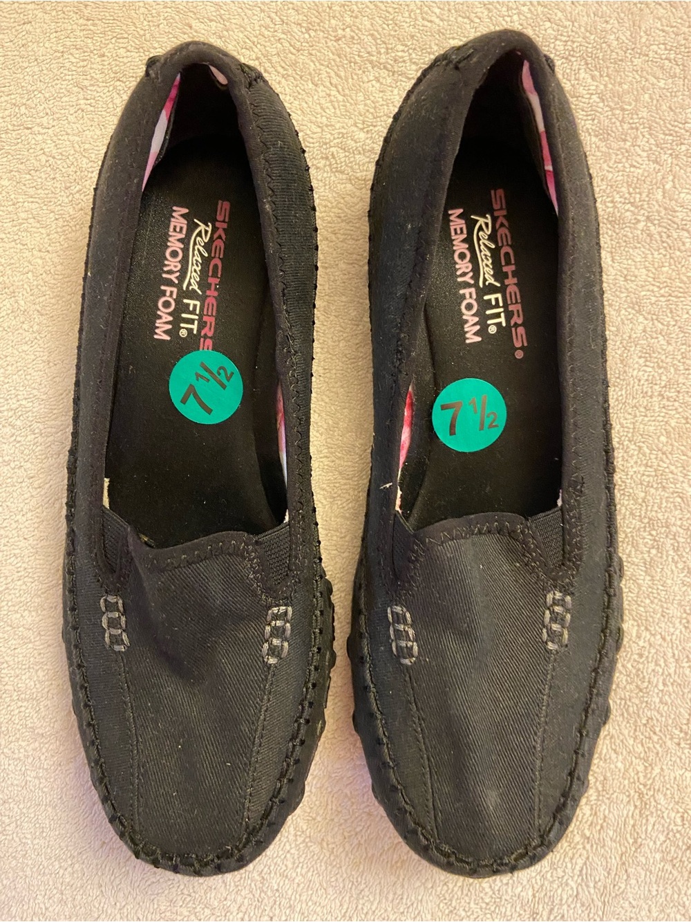 Skechers Black Slip-On Memory Foam Loafers with Pink Accents